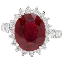 7.90 Carat Impressive Natural Red Ruby and Diamond 14 Karat White Gold Ring
