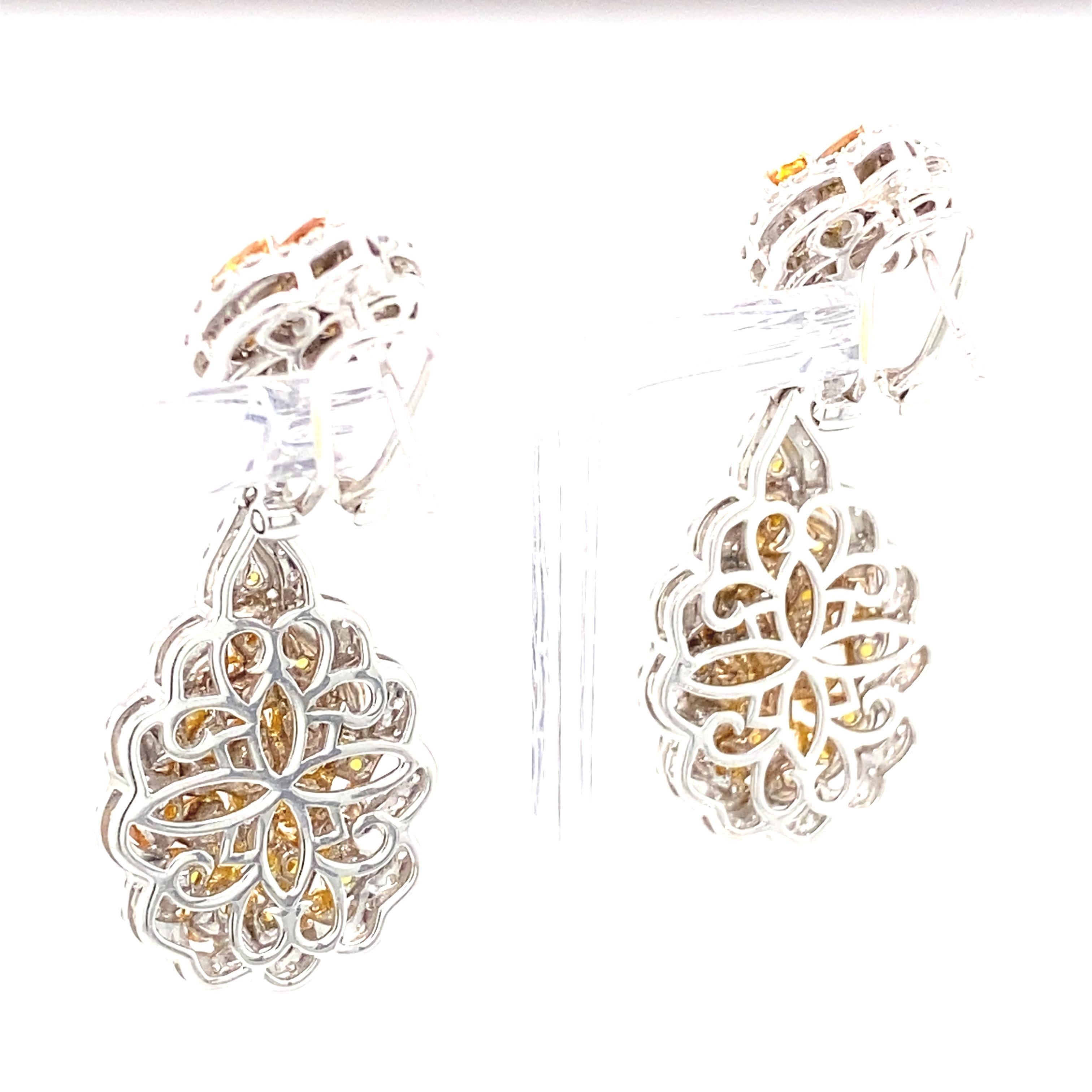 7.90 Carat Multi Color Diamond Two Tone Gold Chandelier Earrings For Sale 5