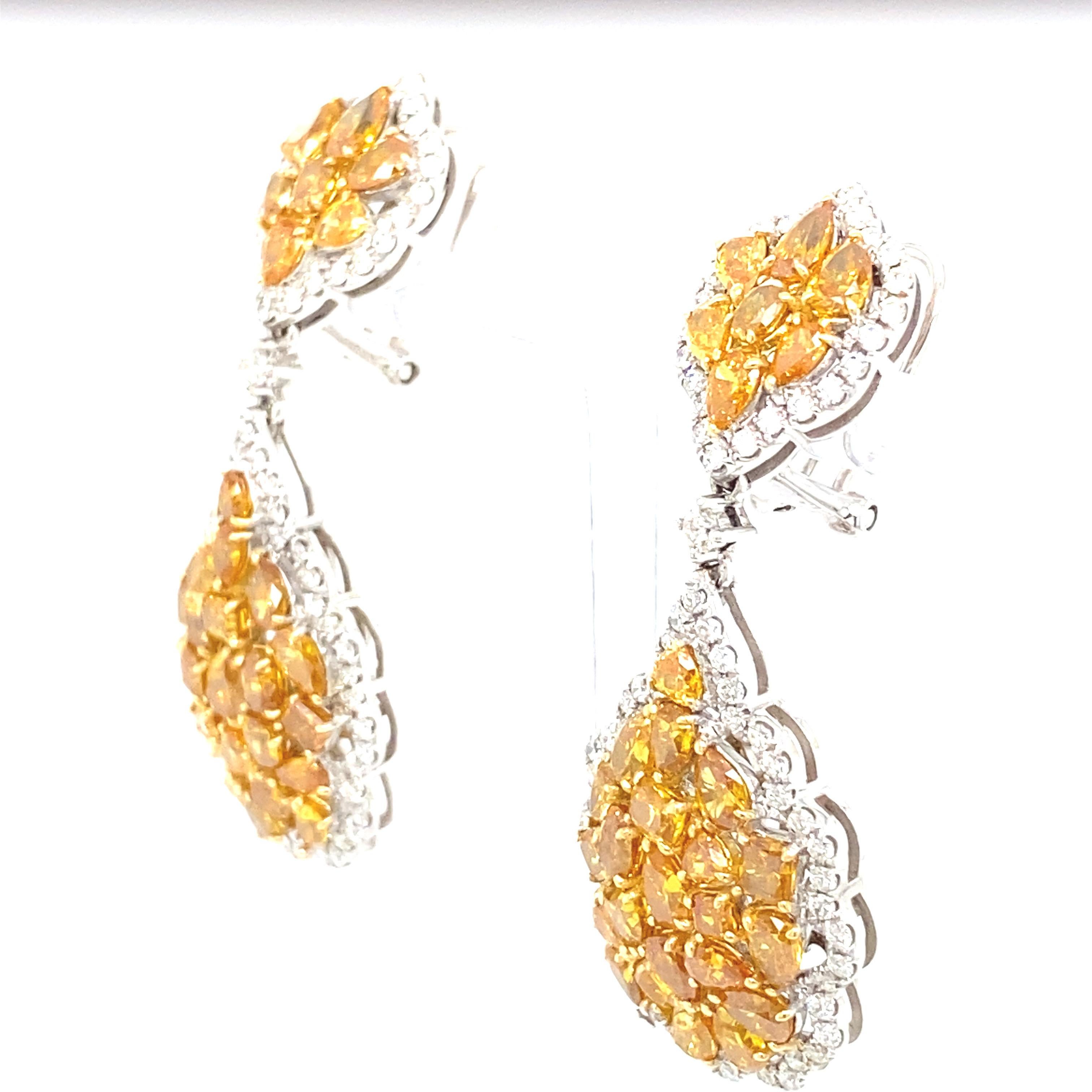 7.90 Carat Multi Color Diamond Two Tone Gold Chandelier Earrings For Sale 7