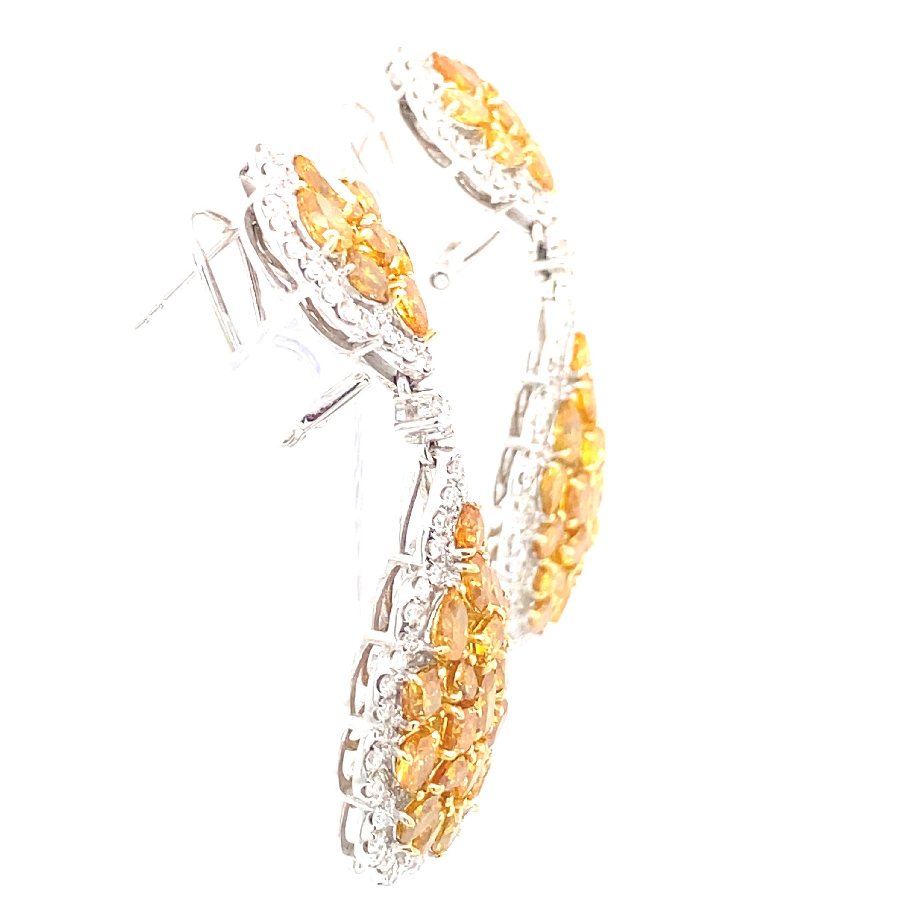 Artisan 7.90 Carat Multi Color Diamond Two Tone Gold Chandelier Earrings For Sale