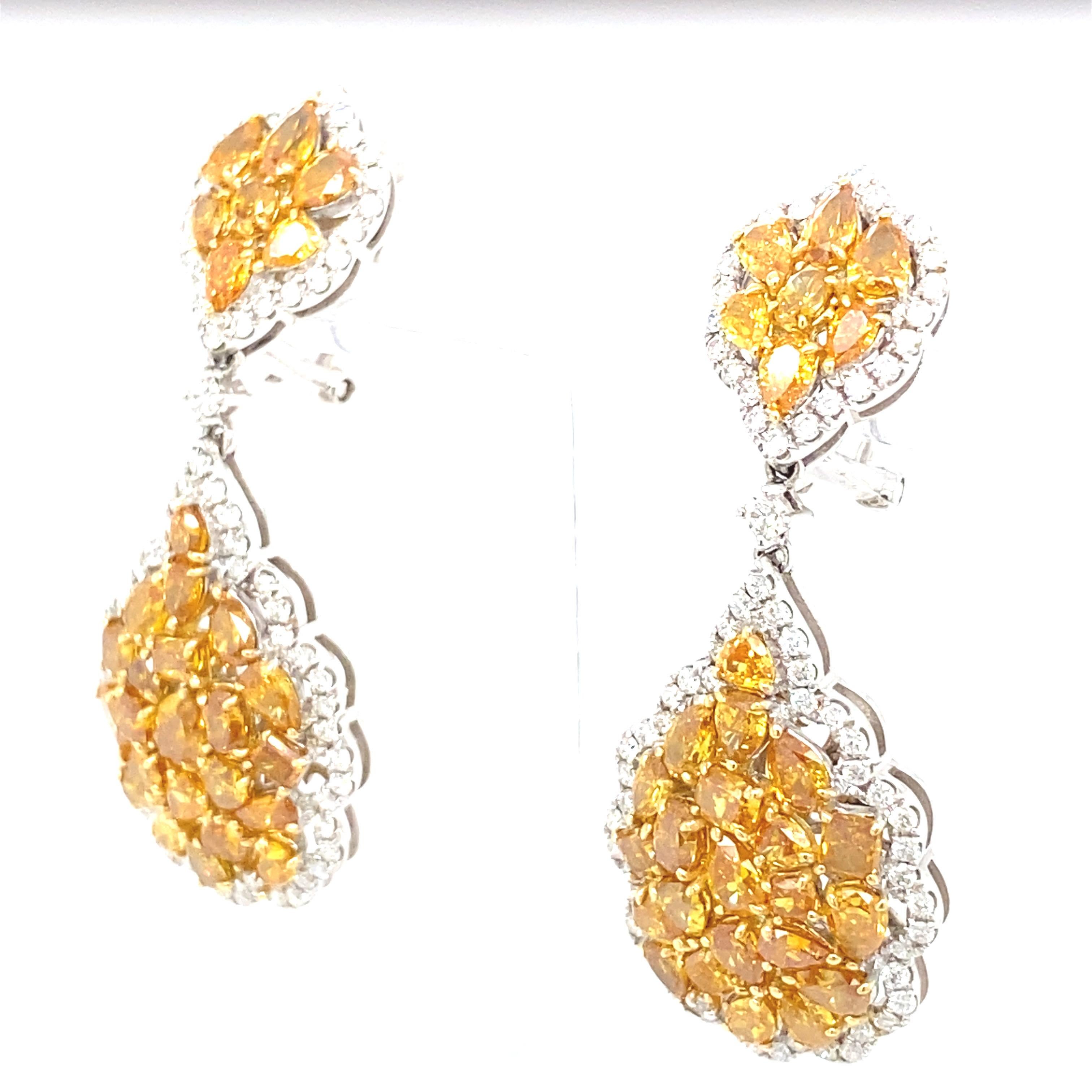 7.90 Carat Multi Color Diamond Two Tone Gold Chandelier Earrings For Sale 2