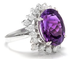 7.90 Carat Natural Amethyst and Diamond 14 Karat Solid White Gold Ring