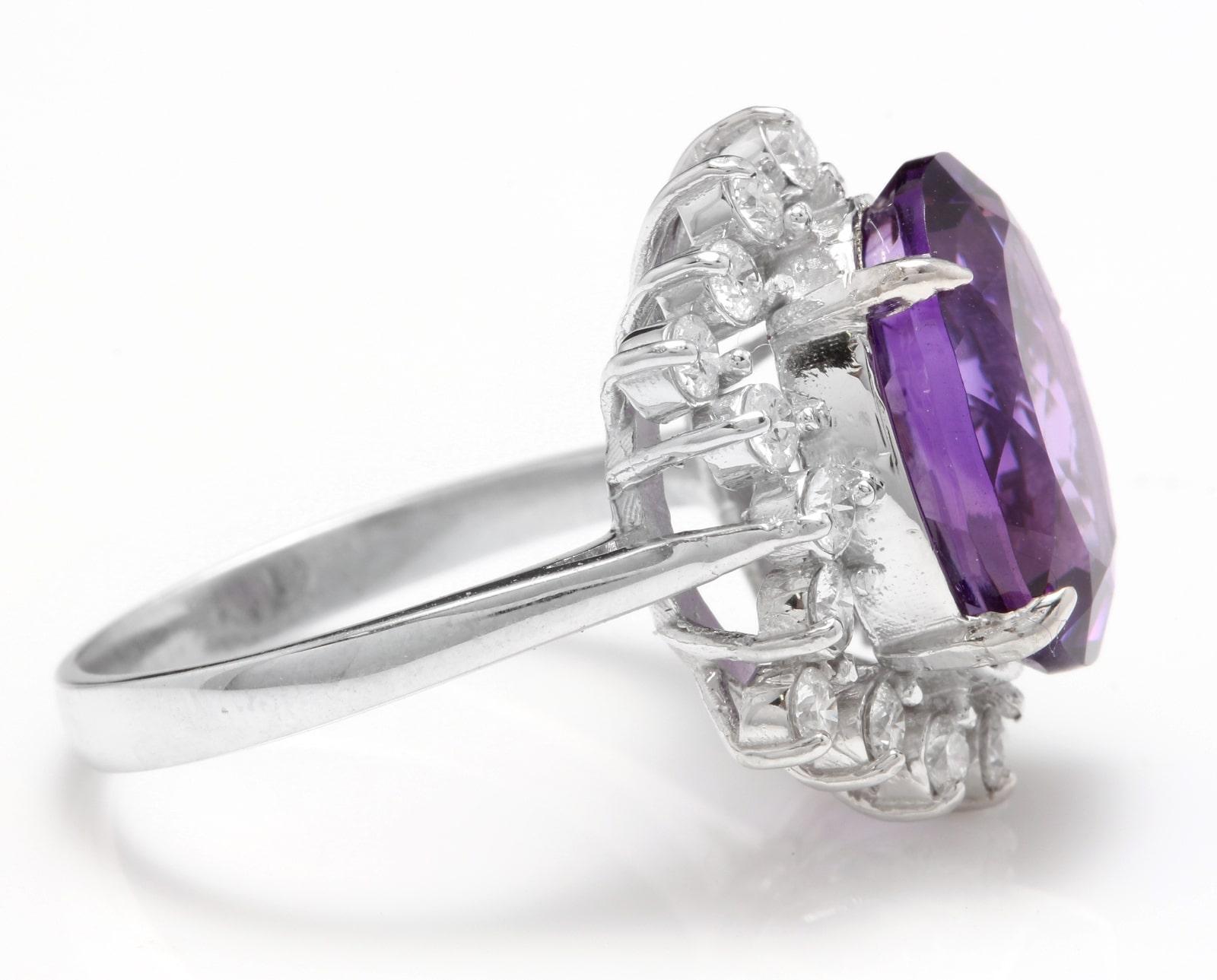 Ring aus 14 Karat massivem Weißgold mit 7,90 Karat natürlichem Amethyst und Diamant (Gemischter Schliff) im Angebot