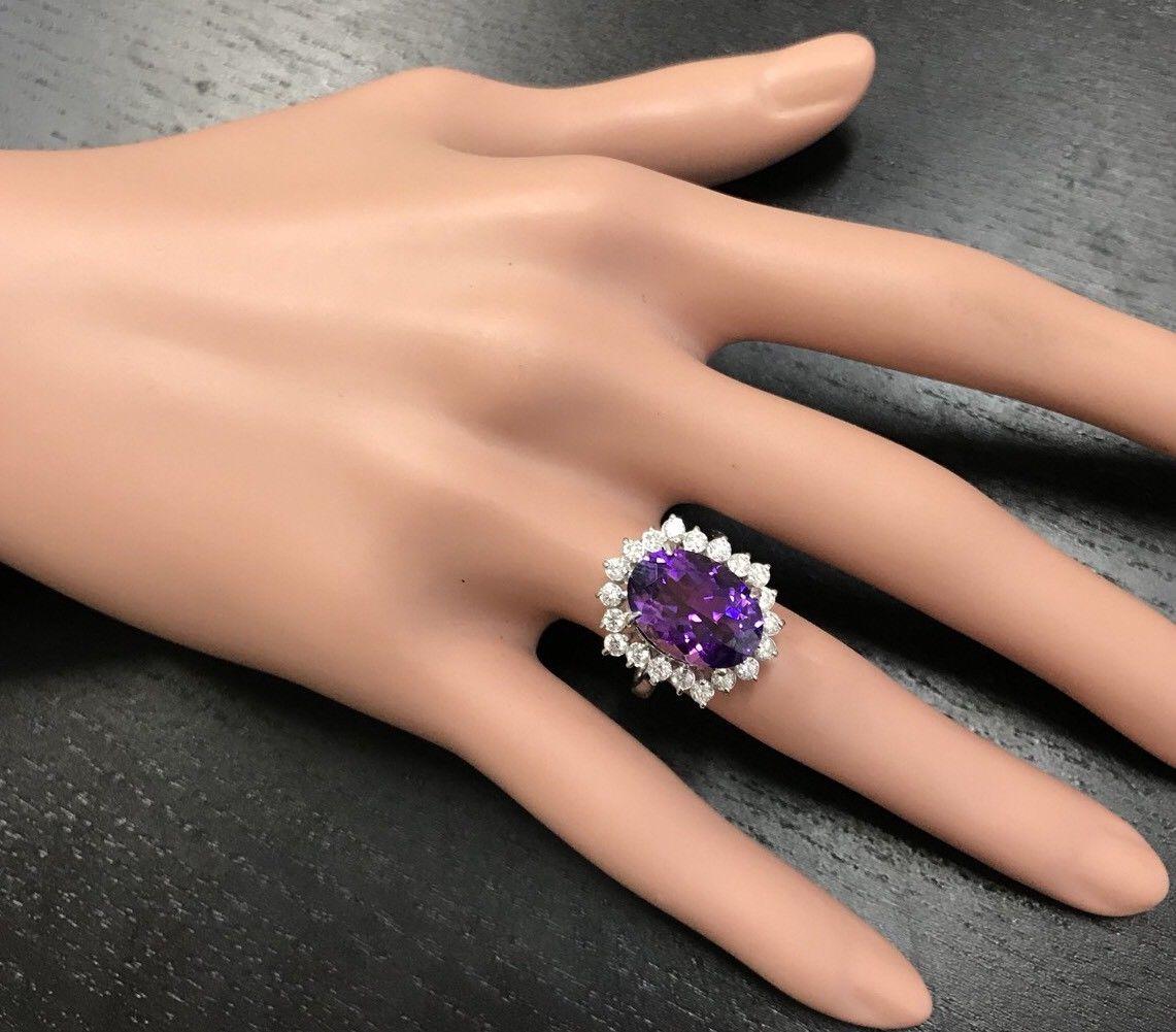 Ring aus 14 Karat massivem Weißgold mit 7,90 Karat natürlichem Amethyst und Diamant Damen im Angebot