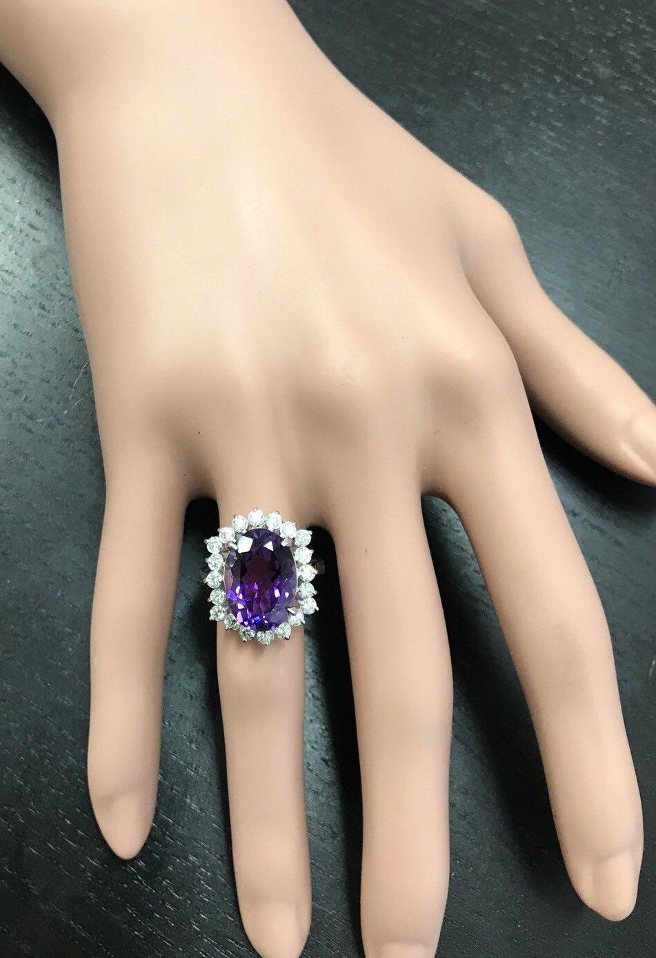 Ring aus 14 Karat massivem Weißgold mit 7,90 Karat natürlichem Amethyst und Diamant im Angebot 1