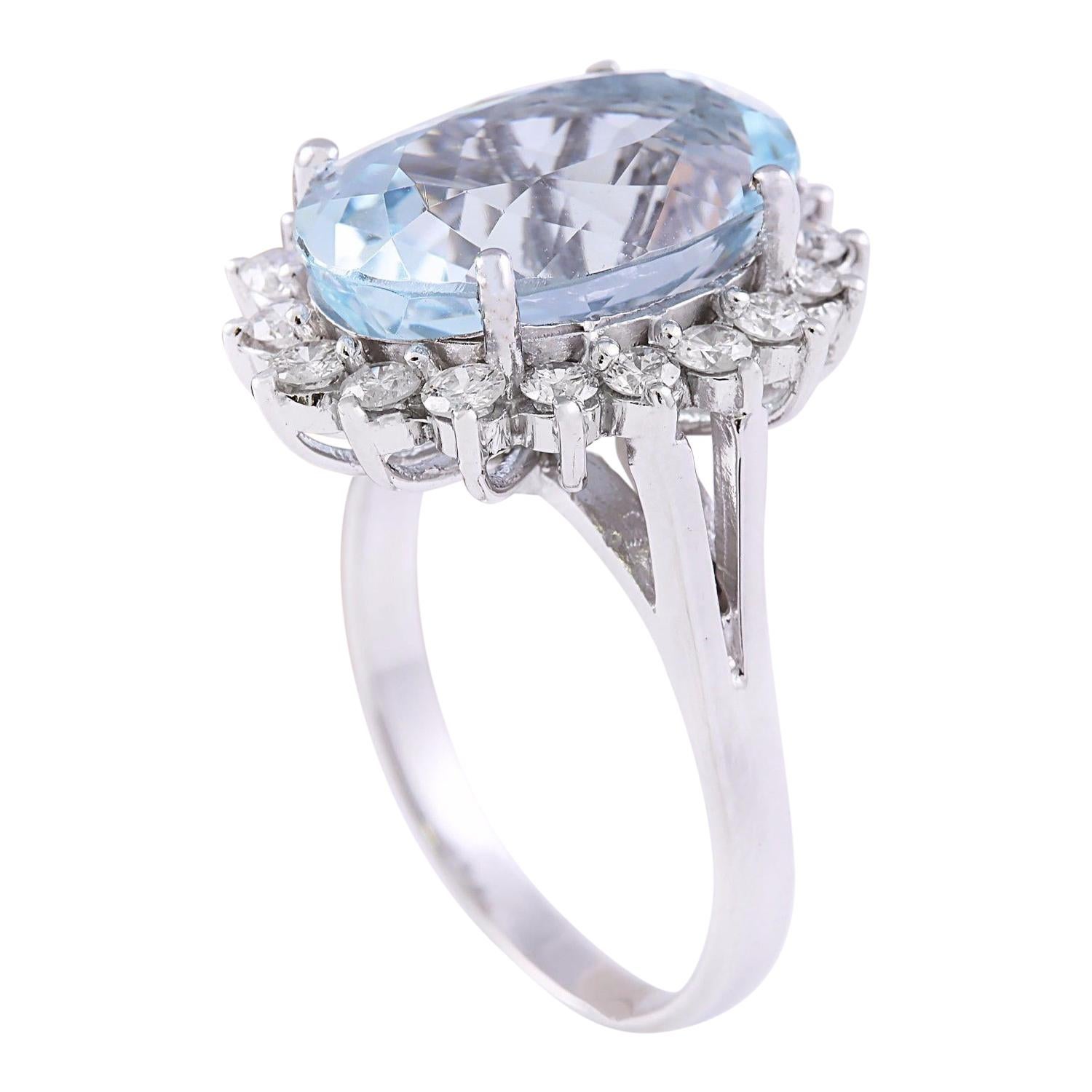 Natural Aquamarine Diamond Ring in 14 Karat Solid White Gold  In New Condition For Sale In Los Angeles, CA