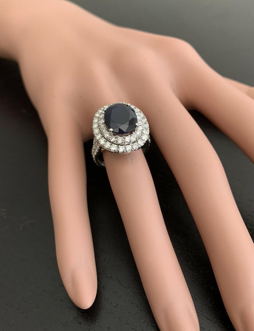 7.90 Carat Natural Blue Sapphire and Diamond 14 Karat Solid White Gold Ring 2