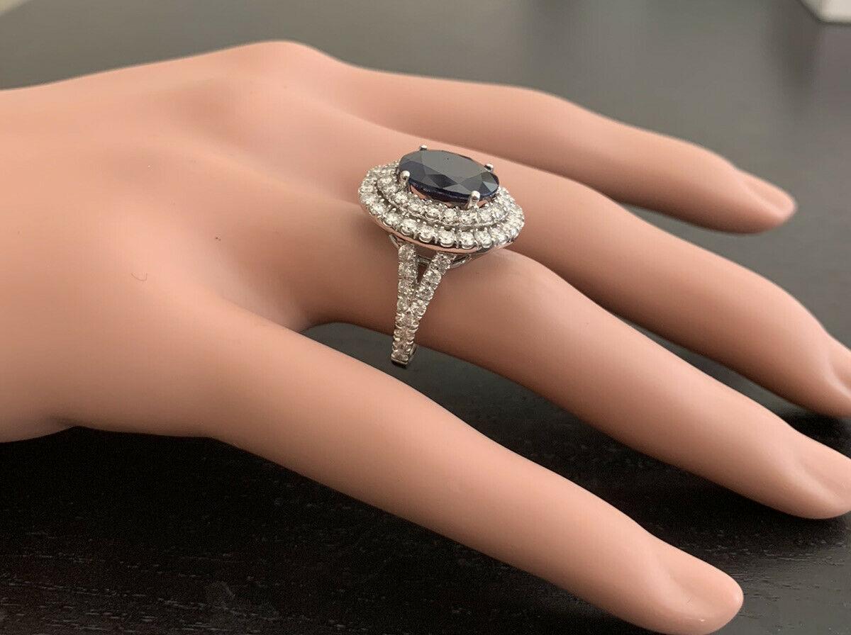 7.90 Carat Natural Blue Sapphire and Diamond 14 Karat Solid White Gold Ring 3