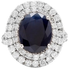 Ring aus 14 Karat massivem Weißgold mit 7,90 Karat natürlichem blauen Saphir und Diamant