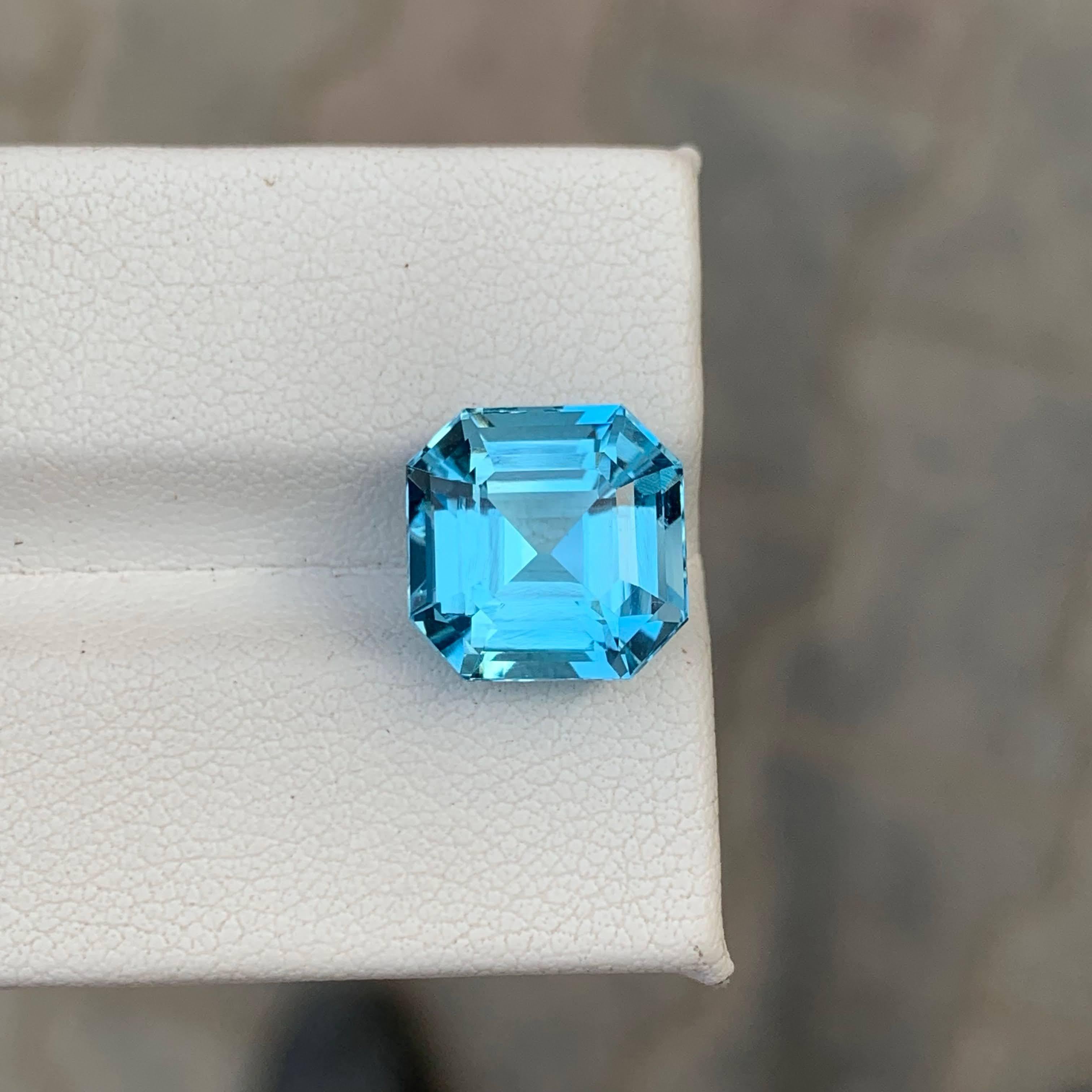 Topacio azul suizo suelto natural de 7,90 quilates Piedra preciosa africana talla Asscher en venta 4