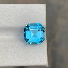 7.90 Carat Natural Loose Swiss Blue Topaz Stone Asscher Cut African Gemstone