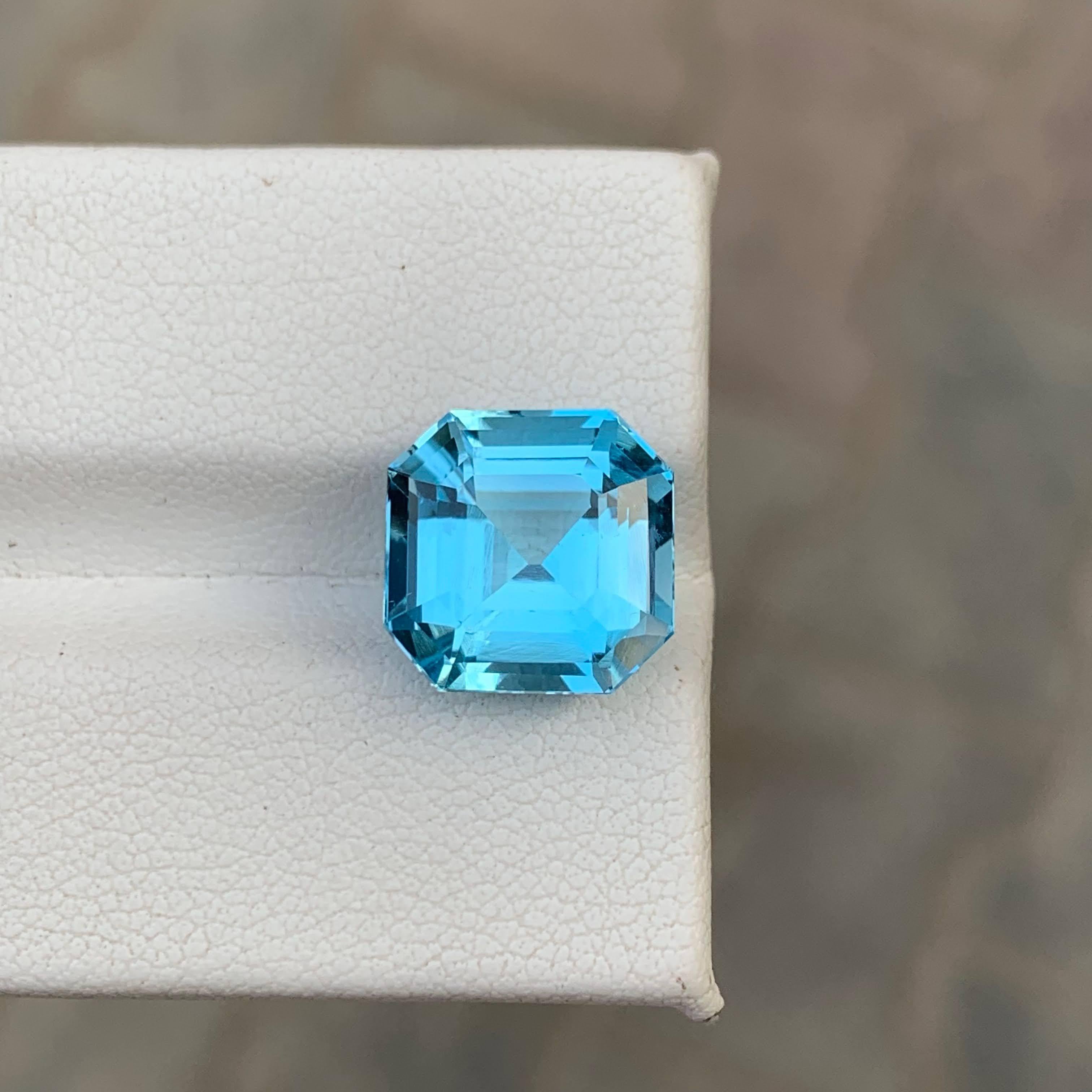 Topacio azul suizo suelto natural de 7,90 quilates Piedra preciosa africana talla Asscher Corte Asscher en venta