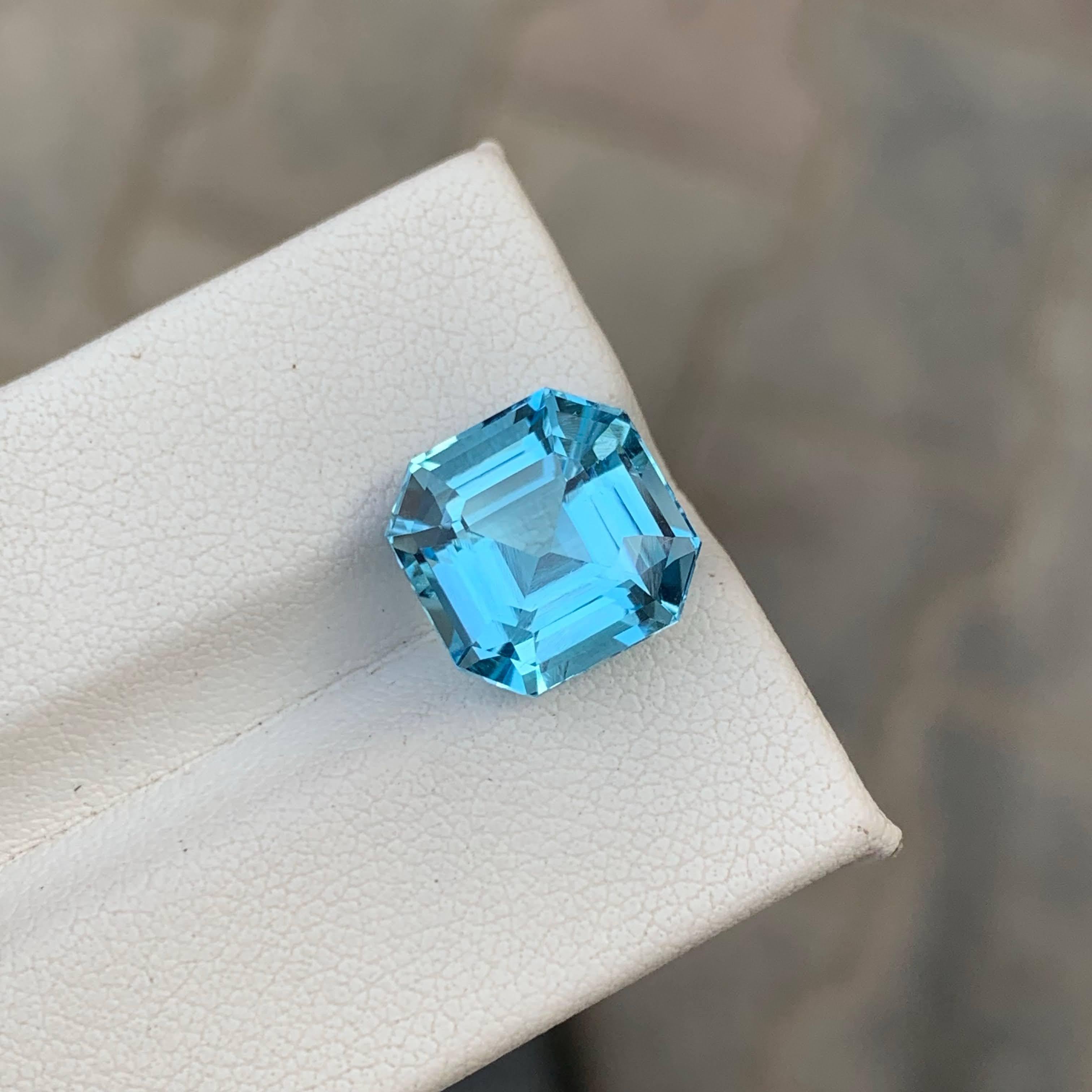 Topacio azul suizo suelto natural de 7,90 quilates Piedra preciosa africana talla Asscher en Nuevo estado para la venta en Bangkok, TH