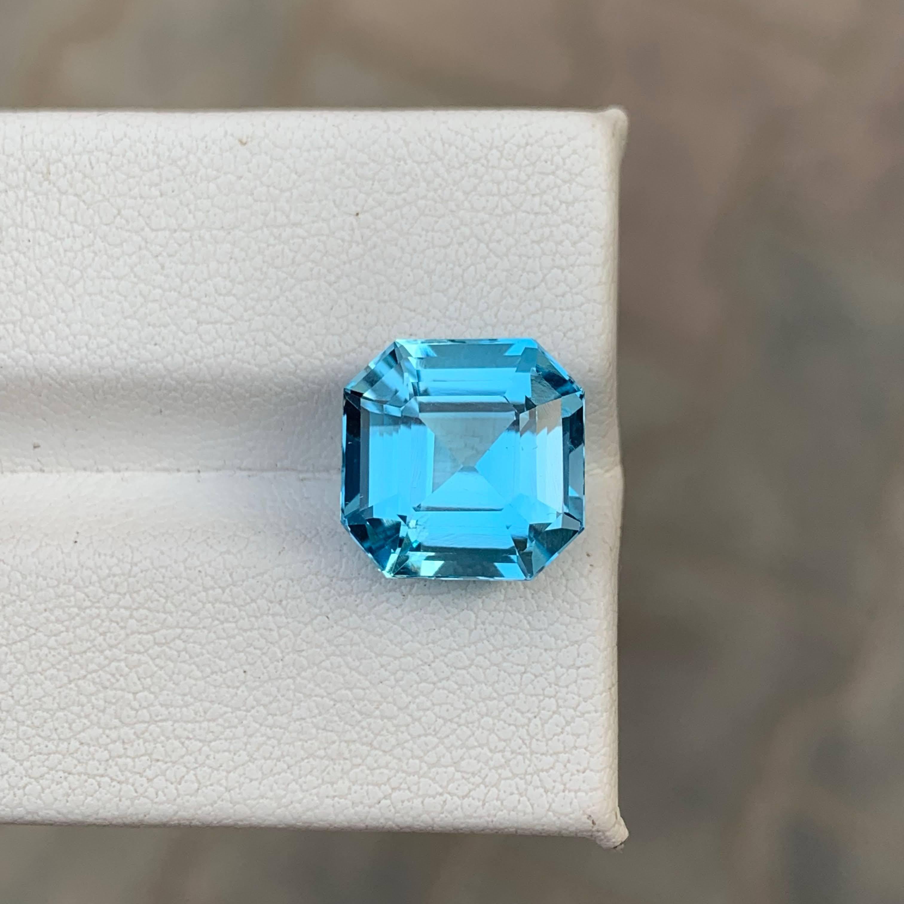 Topacio azul suizo suelto natural de 7,90 quilates Piedra preciosa africana talla Asscher en venta 2