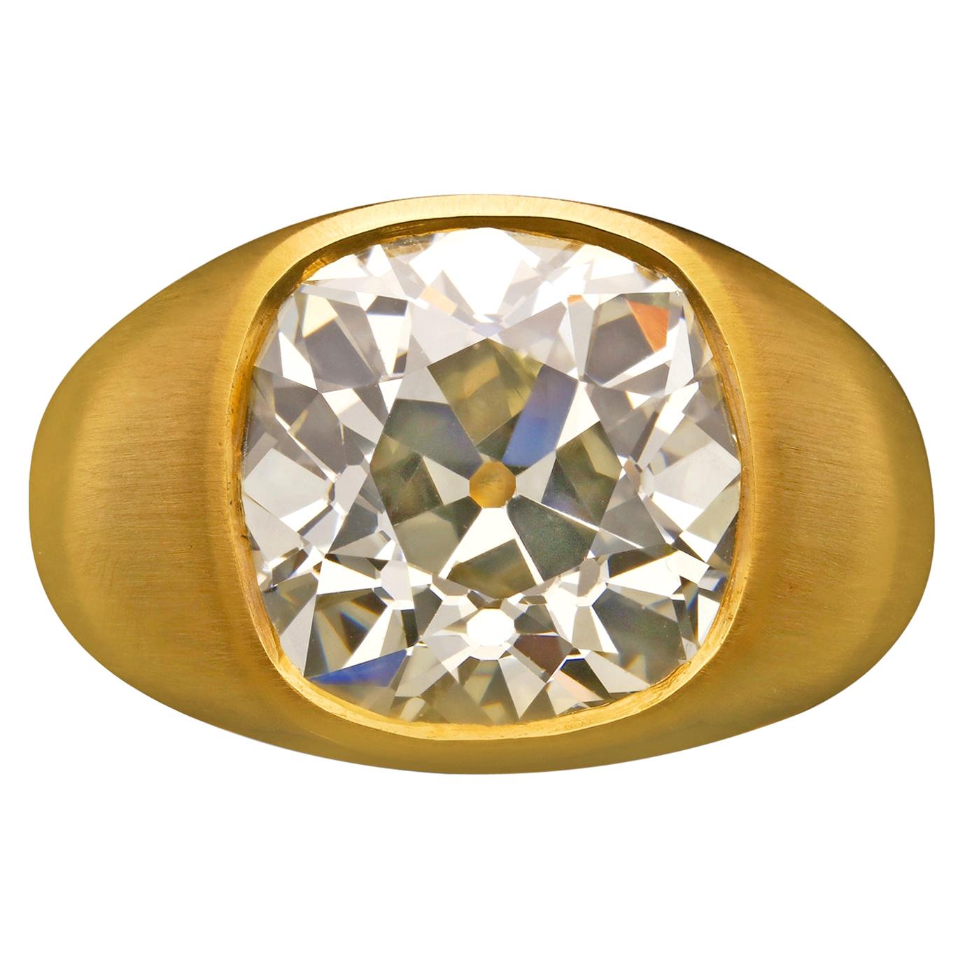 Hancocks 7.90 Carat Old Mine Cushion Diamond Mounted in 22k Gold 'Gypsy' Ring