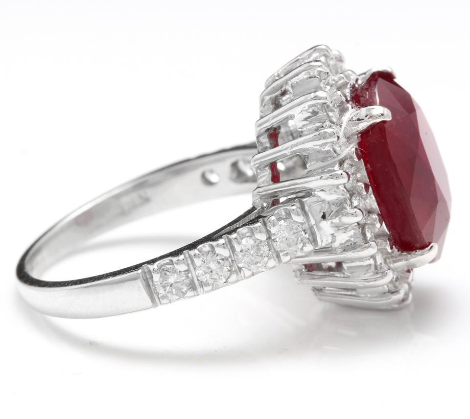 Mixed Cut 7.90 Carat Impressive Natural Red Ruby and Diamond 14 Karat White Gold Ring For Sale