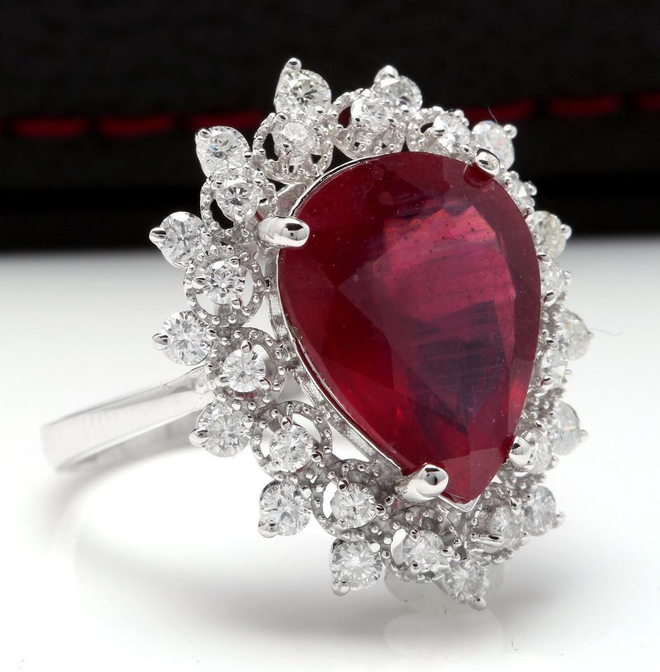 7,90 Karat beeindruckender Ring mit natürlichem rotem Rubin und Diamant aus 14 Karat Weißgold (Gemischter Schliff) im Angebot