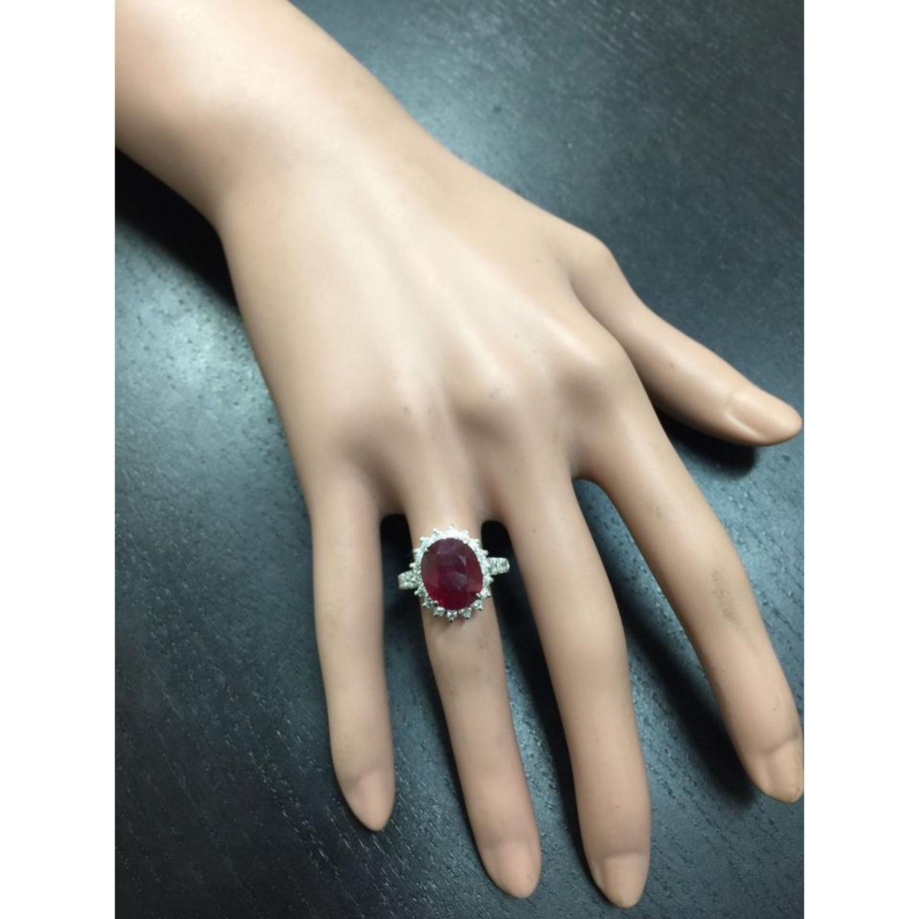 7.90 Carat Impressive Natural Red Ruby and Diamond 14 Karat White Gold Ring For Sale 2