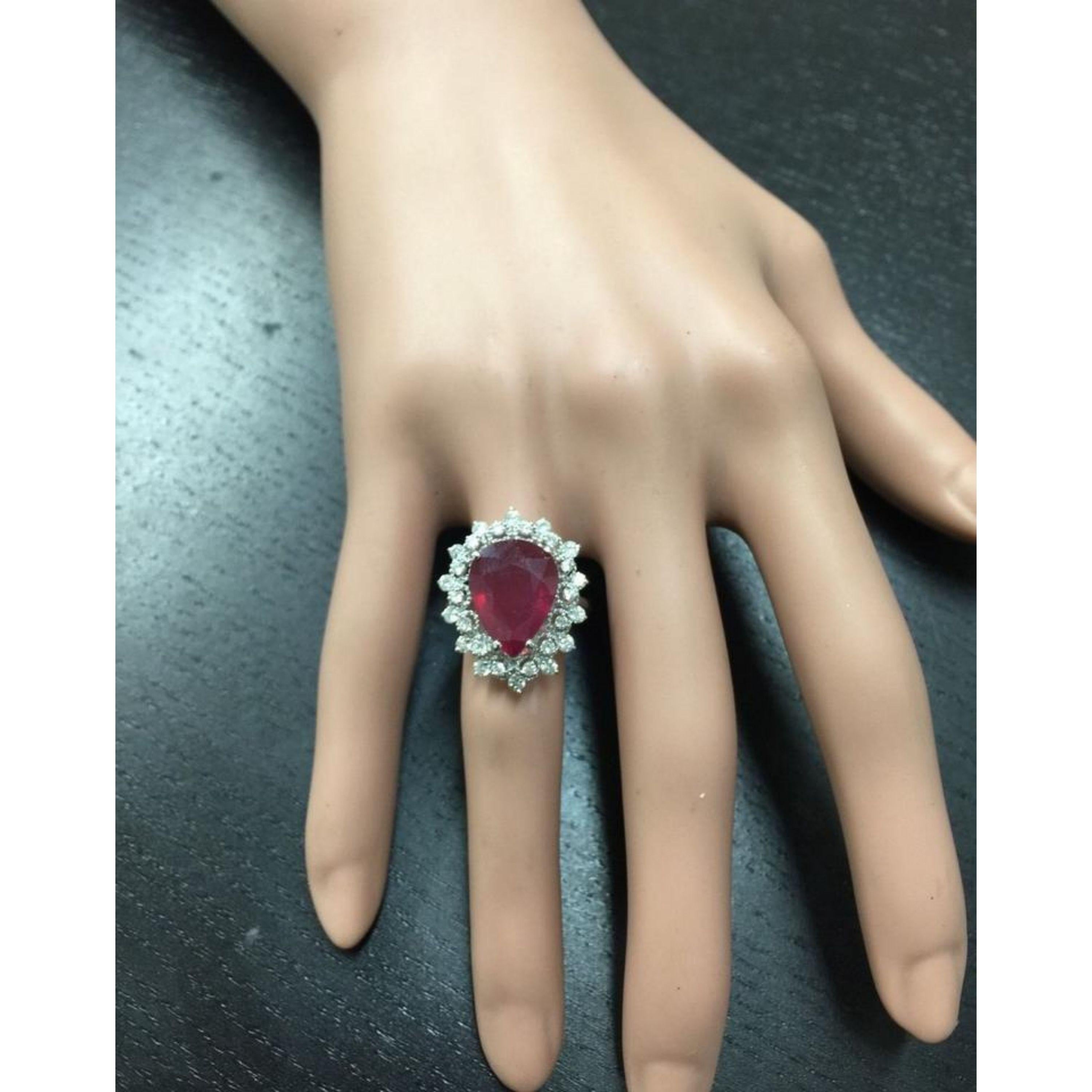 7,90 Karat beeindruckender Ring mit natürlichem rotem Rubin und Diamant aus 14 Karat Weißgold im Angebot 2