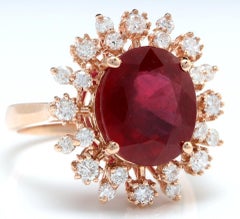 7.90 Carat Impressive Red Ruby and Natural Diamond 14 Karat Rose Gold Ring