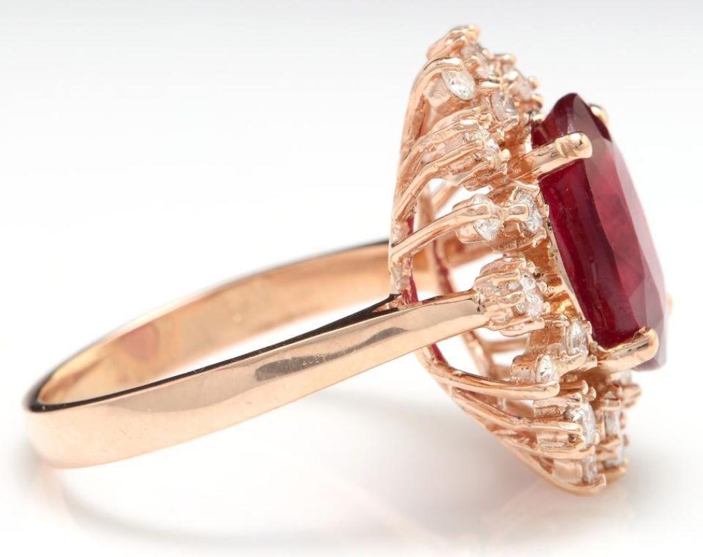 Mixed Cut 7.90 Carat Impressive Red Ruby and Natural Diamond 14 Karat Rose Gold Ring For Sale
