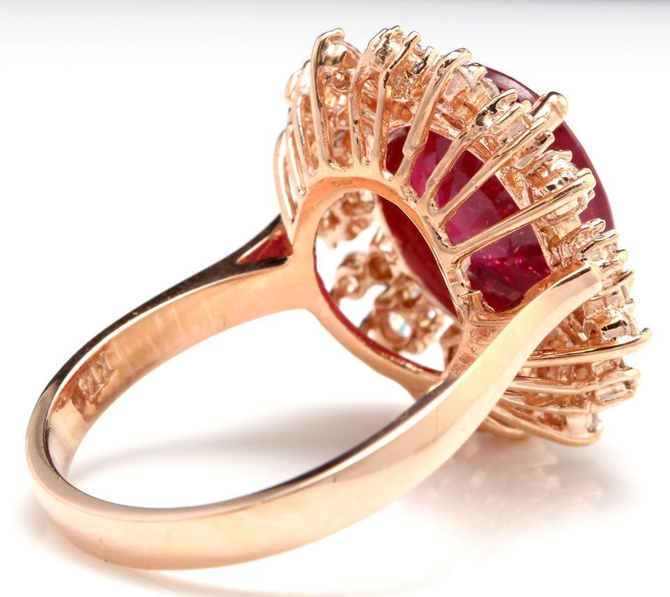 7.90 Carat Impressive Red Ruby and Natural Diamond 14 Karat Rose Gold Ring In New Condition For Sale In Los Angeles, CA
