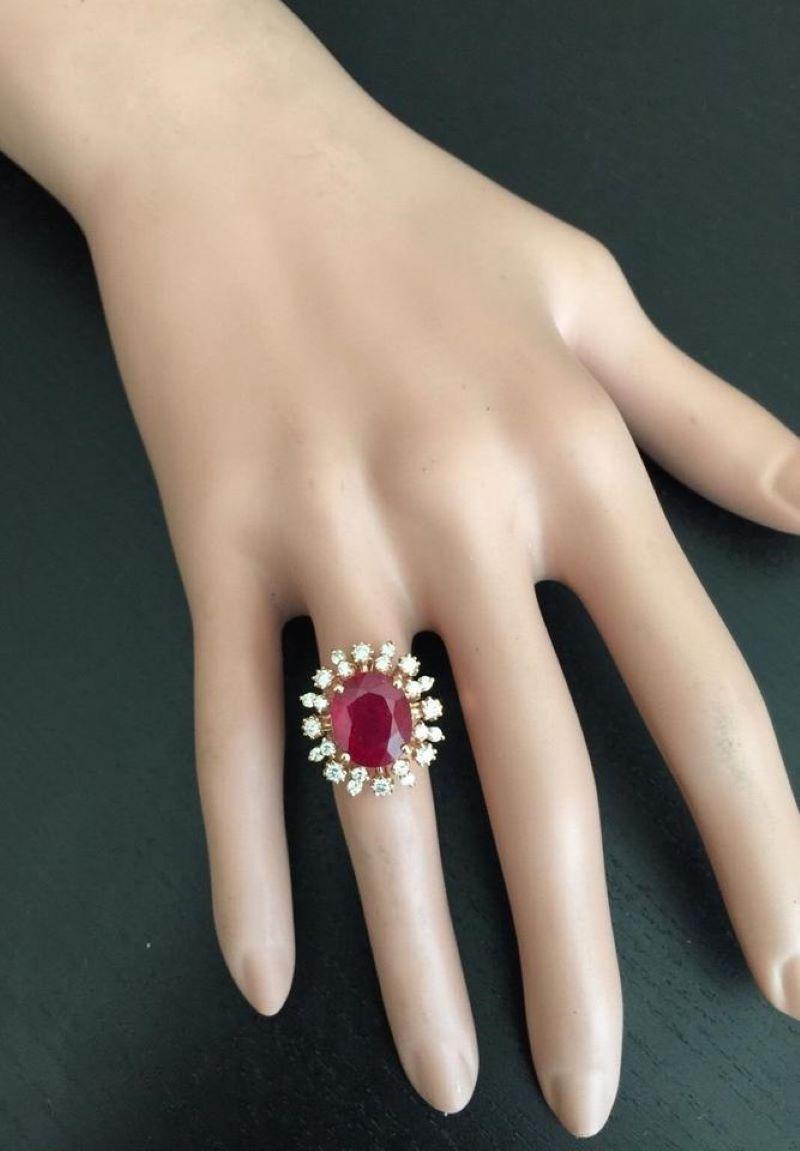 7.90 Carat Impressive Red Ruby and Natural Diamond 14 Karat Rose Gold Ring For Sale 1