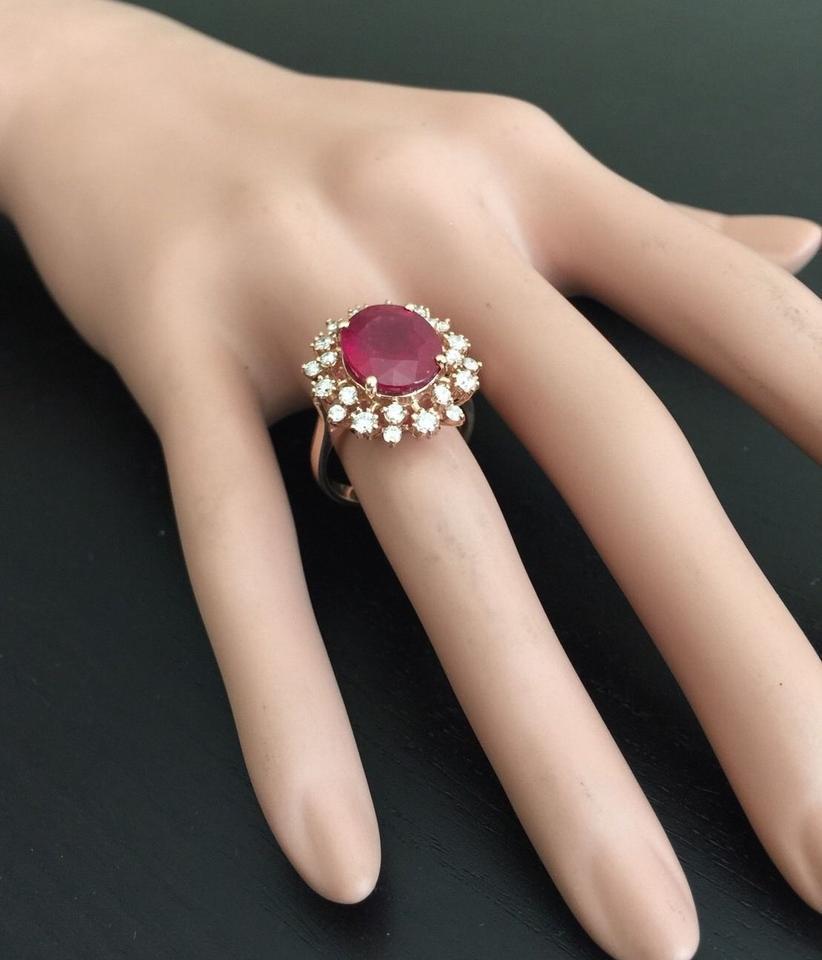 7.90 Carat Impressive Red Ruby and Natural Diamond 14 Karat Rose Gold Ring For Sale 2