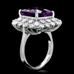7.90 Carat Natural Amethyst and Diamond 14 Karat Solid White Gold Ring