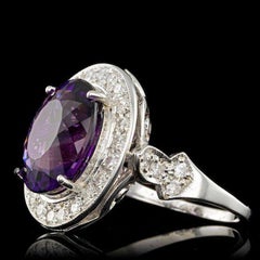7.90 Carats Natural Amethyst and Diamond 14K Solid White Gold Ring