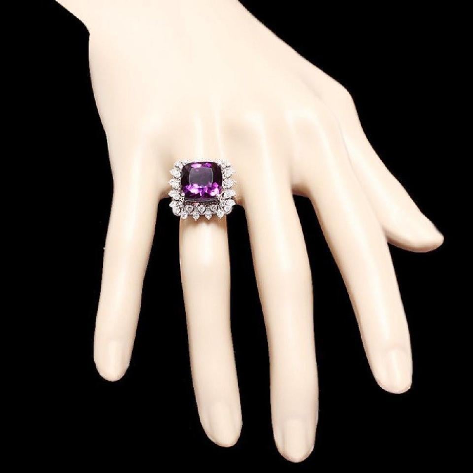 Mixed Cut 7.90 Carat Natural Amethyst and Diamond 14 Karat Solid White Gold Ring For Sale