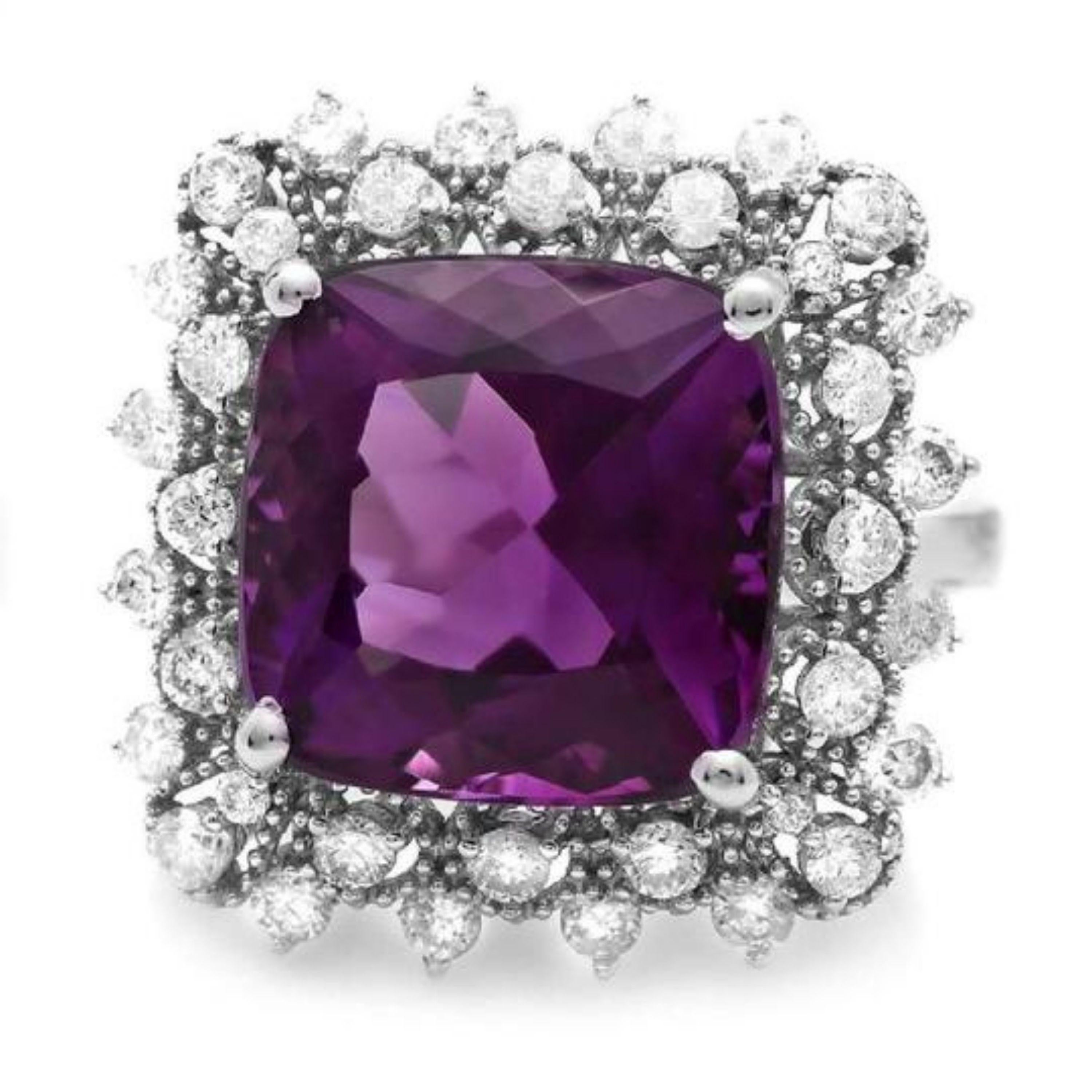 7.90 Carat Natural Amethyst and Diamond 14 Karat Solid White Gold Ring In New Condition For Sale In Los Angeles, CA