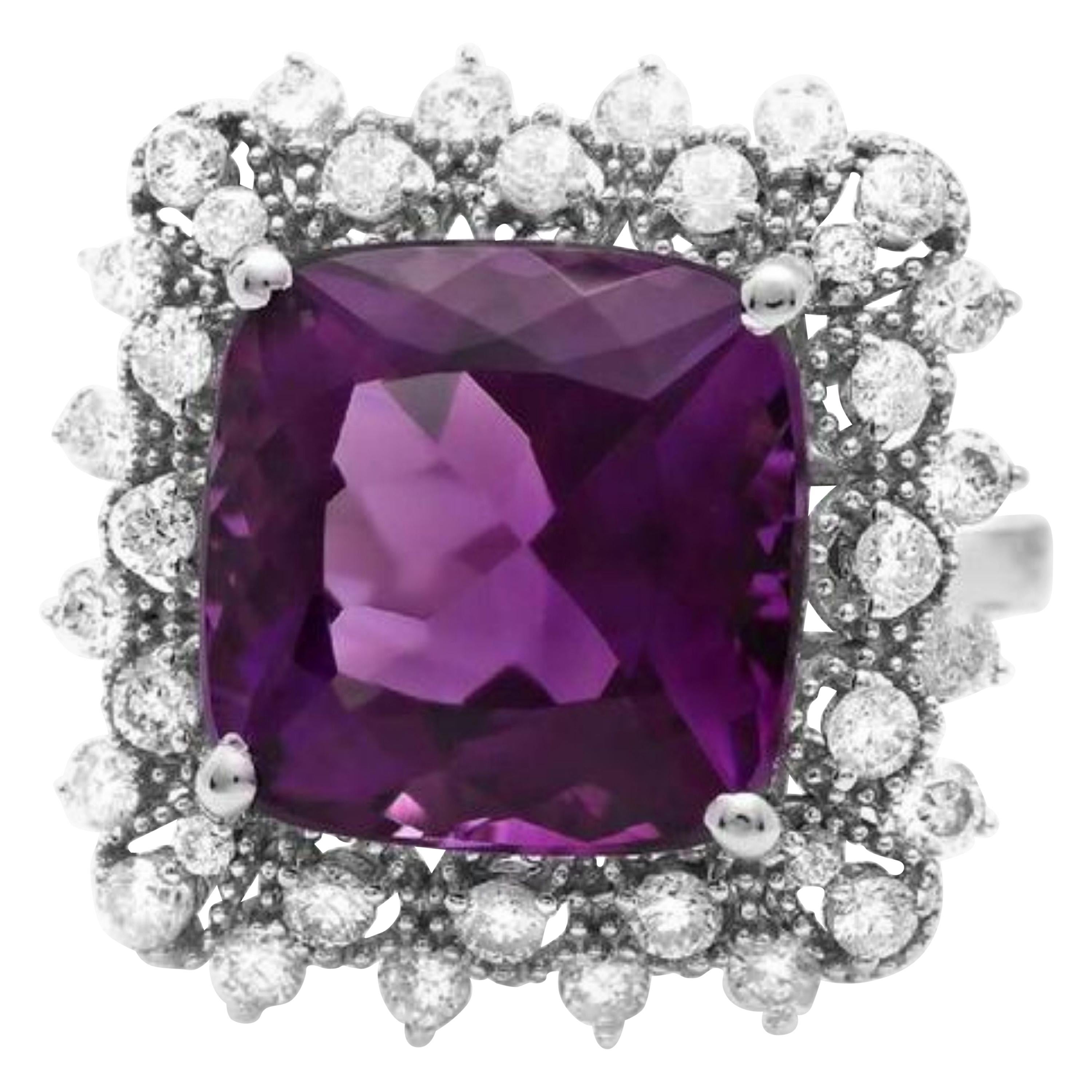 7.90 Carat Natural Amethyst and Diamond 14 Karat Solid White Gold Ring For Sale