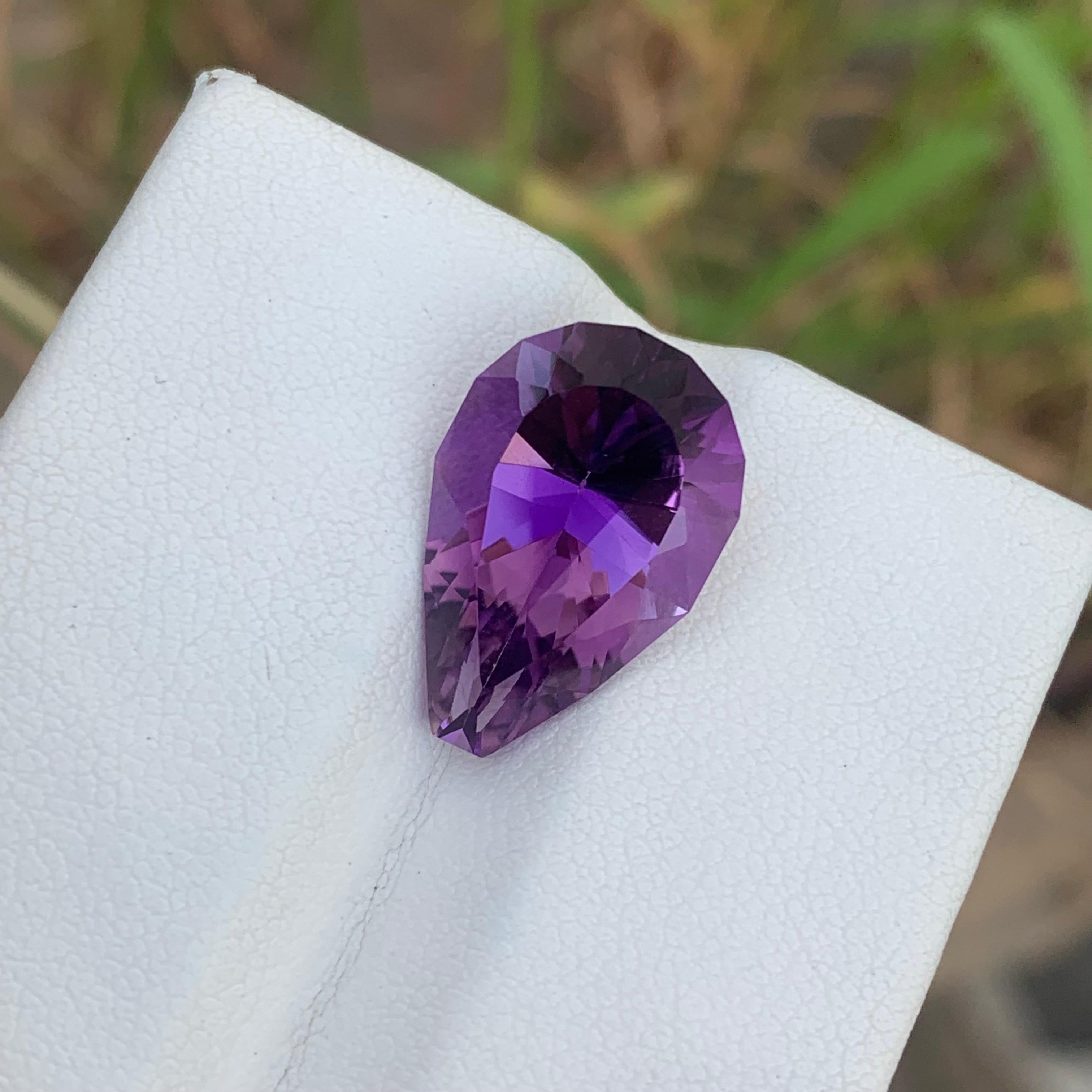 Loose Amethyst 
Weight: 7.90 Carats 
Dimension: 17.8x11.5x8.5 Mm 
Origin: Brazil
Shape: Pear
Color: Purple
Treatment: Non
Certificate: On Demand
Amethyst is a stunning and revered gemstone known for its regal purple color and a history that spans