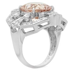 7,90 carati di Morganite naturale e diamante Anello in oro bianco massiccio 14K