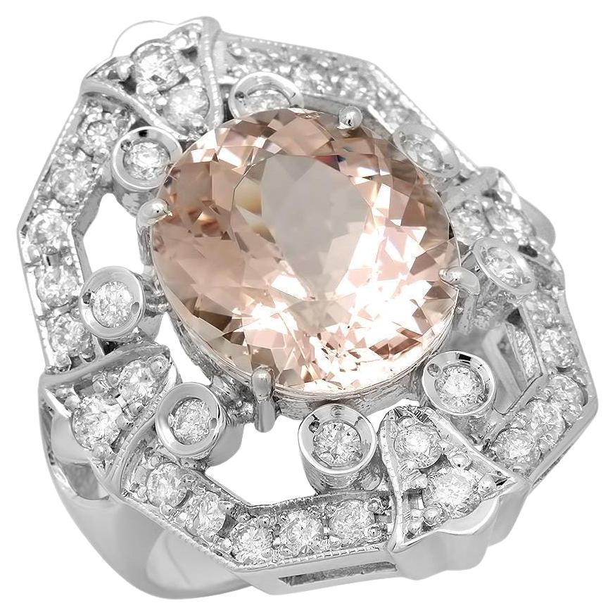 7.90 Carats Natural Morganite and Diamond 14K Solid White Gold Ring For Sale