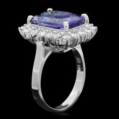 7.90 Carats Natural Tanzanite and Diamond 18K Solid White Gold Ring