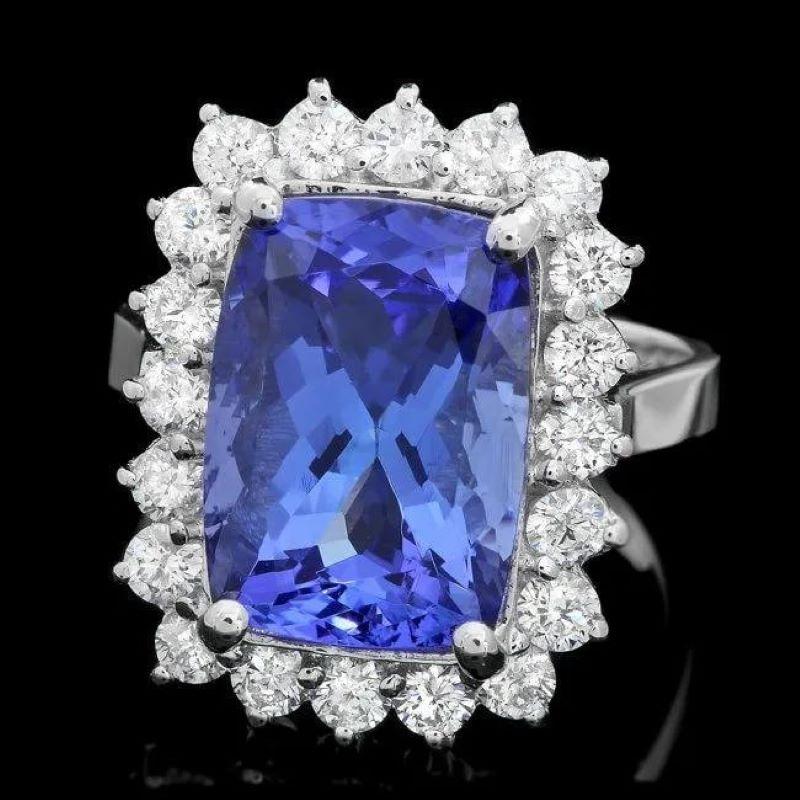 Mixed Cut 7.90 Carats Natural Tanzanite and Diamond 18K Solid White Gold Ring For Sale
