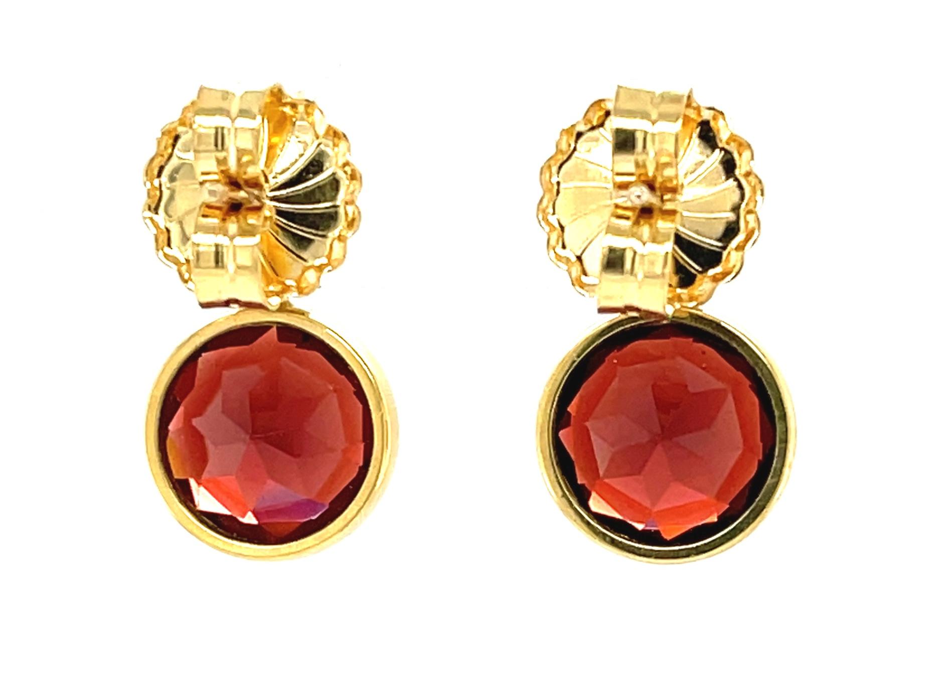 Artisan Red Garnet and Diamond Drop Earrings in 18k Yellow Gold, 7.90 Carats Total For Sale
