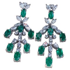 7.90 Ct Zambian Emeralds 4.00 Ct Diamonds 18k Gold Earrings