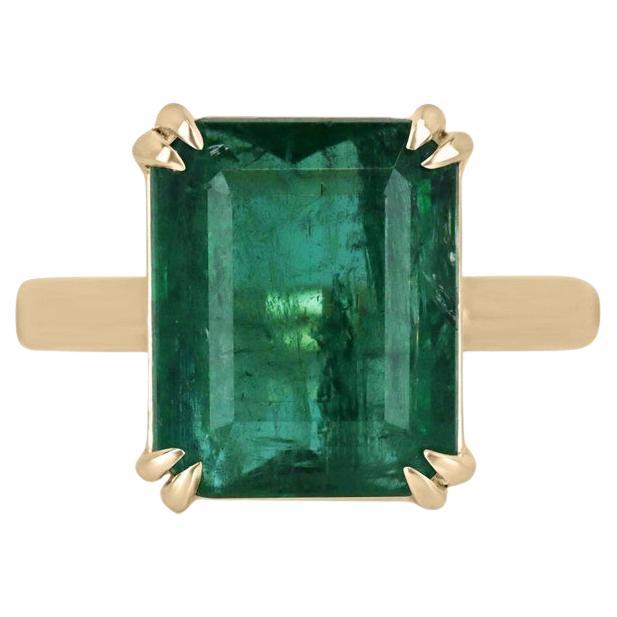 Anillo Solitario de Esmeralda de 7,90ct - Oro de 18K, Extraído de la Tierra, Doble Garra