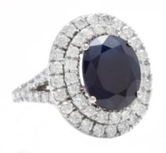 7.90 Carat Natural Blue Sapphire and Diamond 14 Karat Solid White Gold Ring