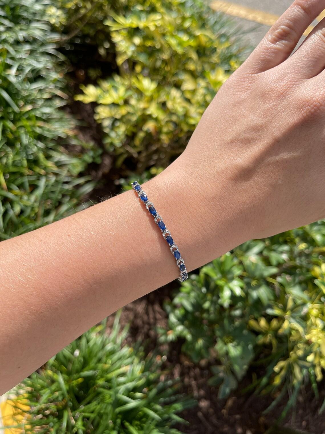 Women's 7.90tcw 14K White Gold Bracelet Oval Blue Sapphire & Diamond Accent Woman's For Sale