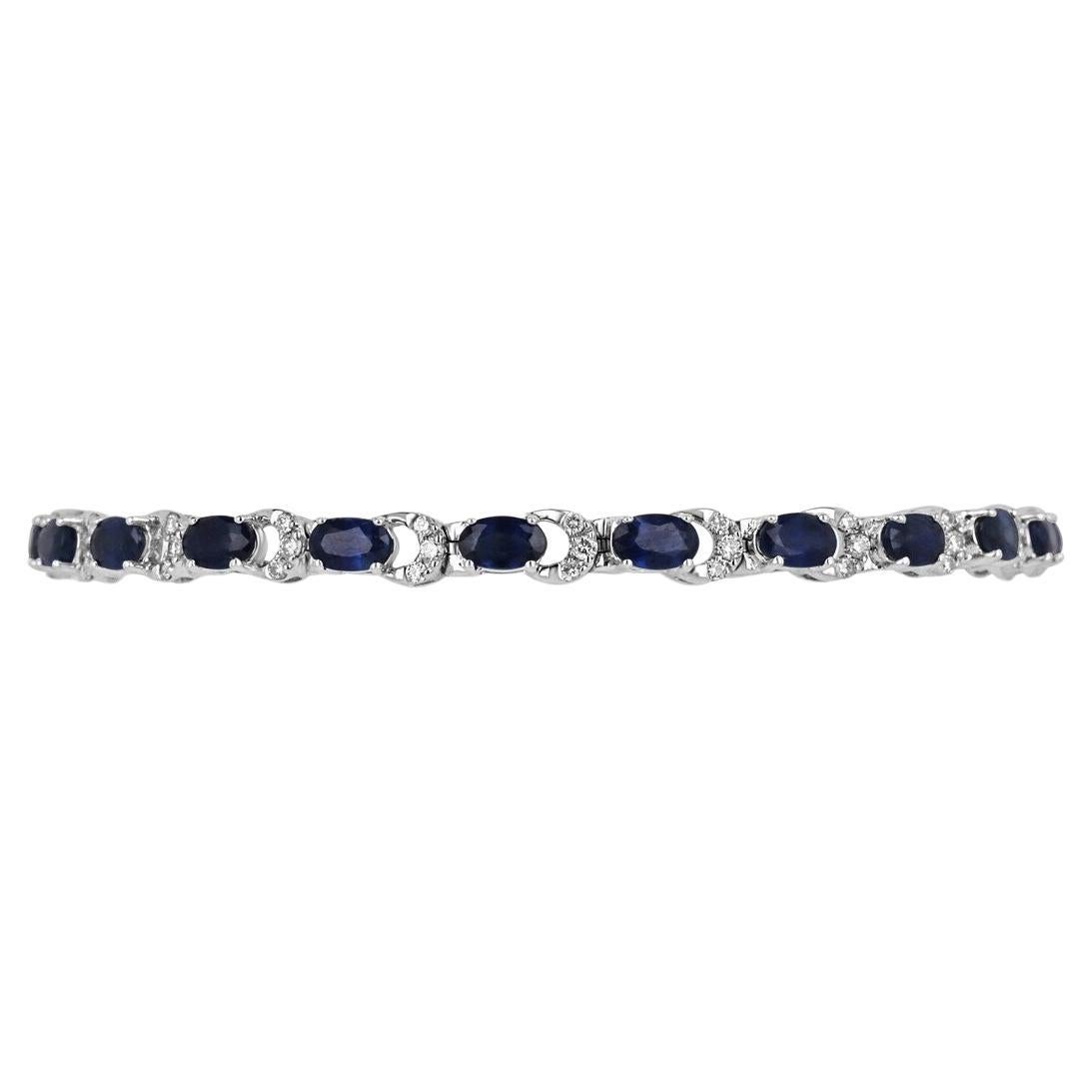 7.90tcw 14K White Gold Bracelet Oval Blue Sapphire & Diamond Accent Woman's