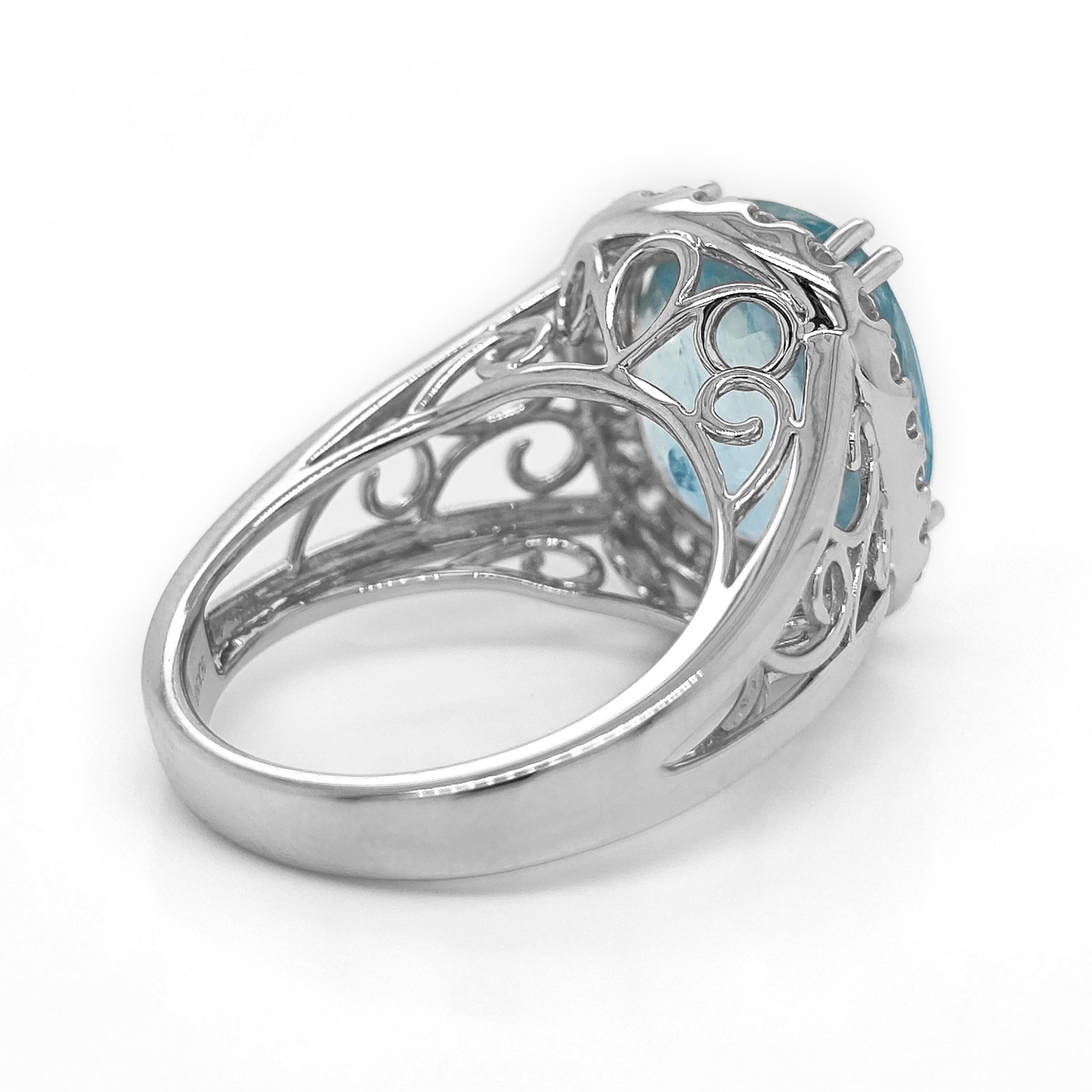 Mixed Cut 7.91 Carat Aquamarine and White Diamond White Gold Ring For Sale