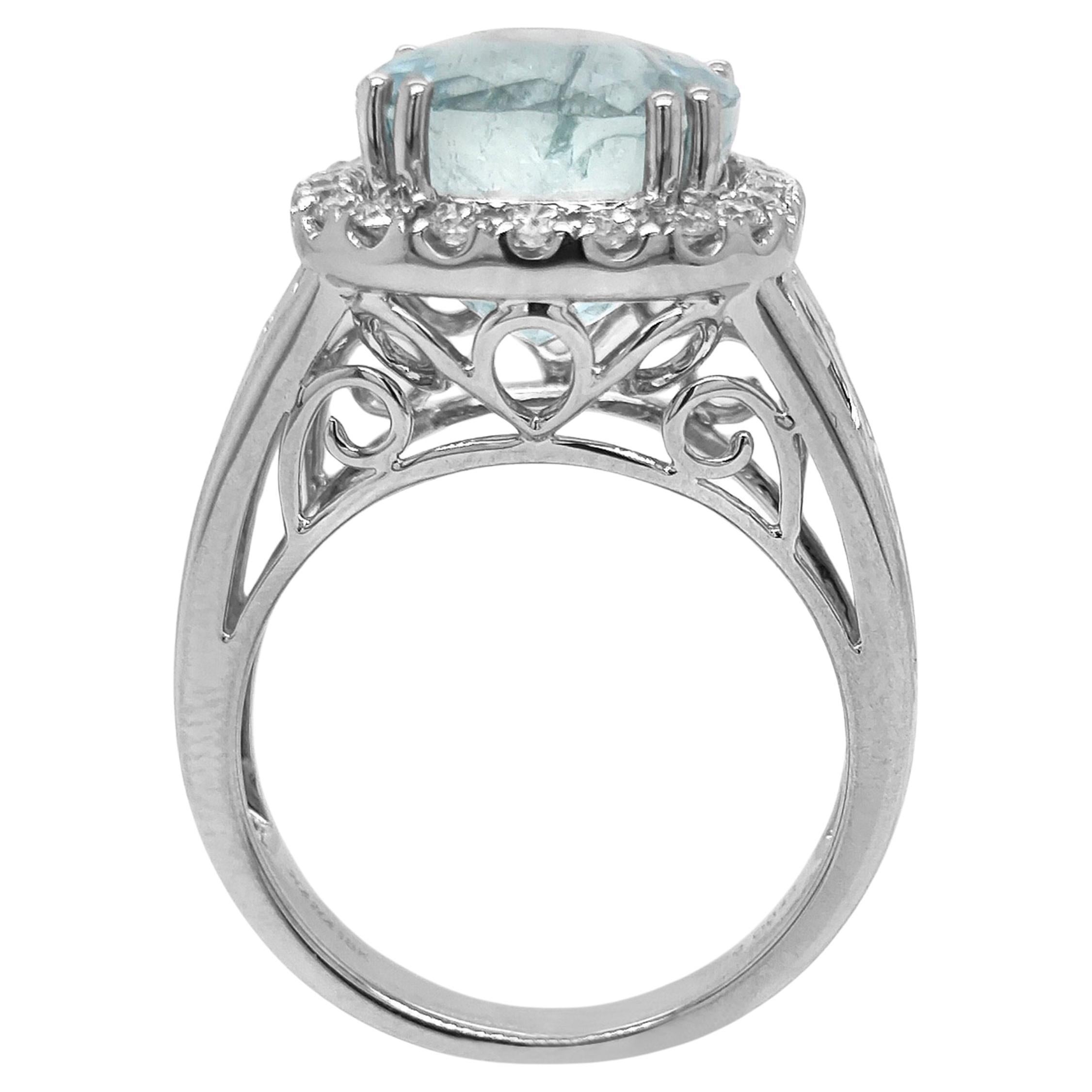 7.91 Carat Aquamarine and White Diamond White Gold Ring