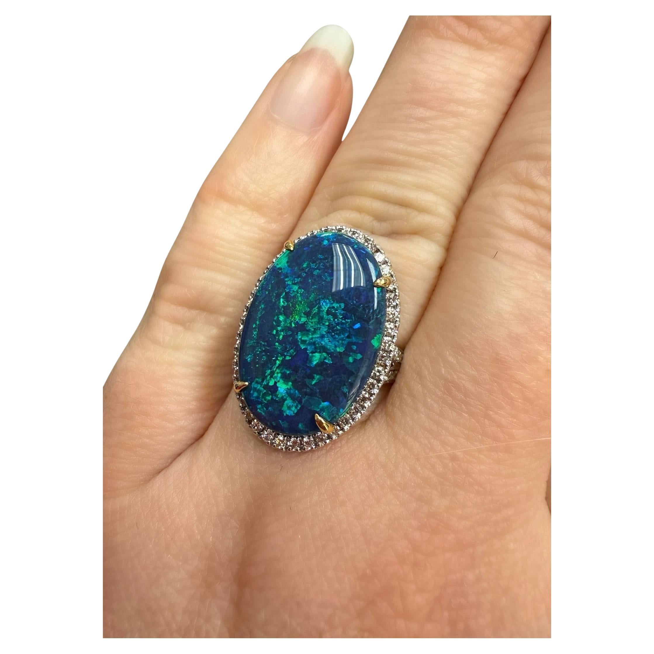 7.91 Carat Black Opal and Diamond Ring