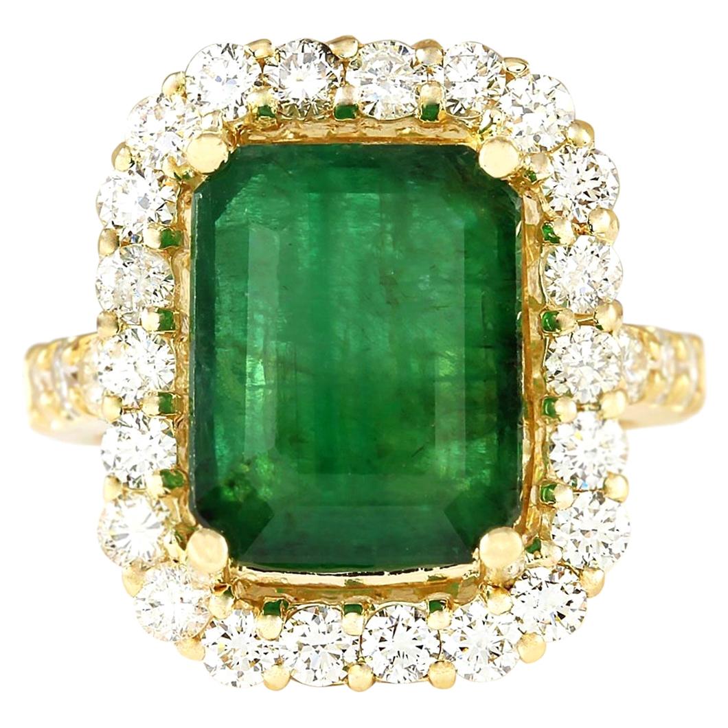Exquisite Natural Emerald Diamond Ring In 14 Karat Yellow Gold 