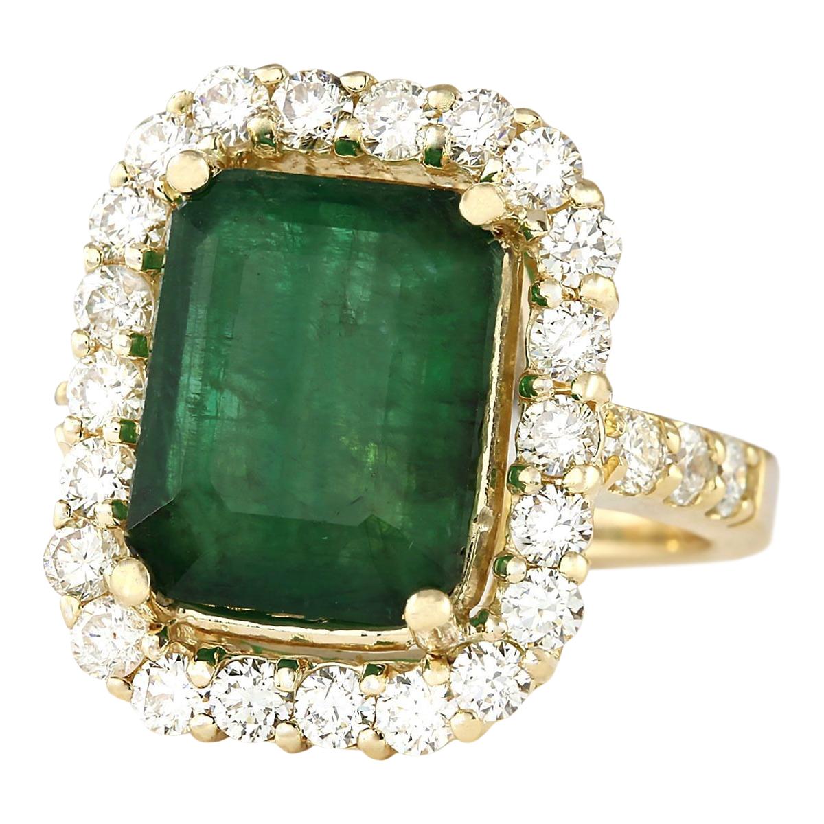 7.91 Carat Emerald 14 Karat Yellow Gold Diamond Ring
Stamped: 14K Yellow Gold
Total Ring Weight: 10.7 Grams
Emerald Weight is 6.30 Carat (Measures: 12.00x10.00 mm)
Color: Green
Diamond Weight is 1.61 Carat
Color: F-G, Clarity: VS2-SI1
Face Measures: