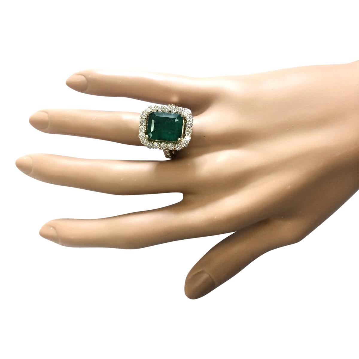 Emerald Cut Exquisite Natural Emerald Diamond Ring In 14 Karat Yellow Gold  For Sale